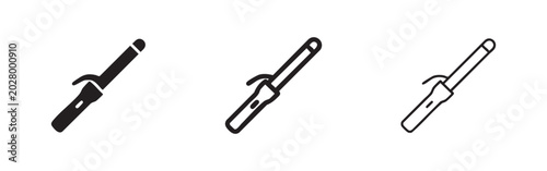 Obraz na płótnie Curling Iron Icon Set: Solid, Outline, and Line Art