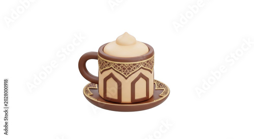 3d Ramadan Coffee Cup With Islamic Gold Pattern And Cream