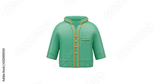 3d Rendered Mint Green Jacket With Orange Trim And Pattern