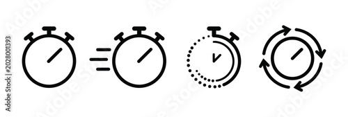Tableau sur toile Stopwatch icon set representing timing, progress, and cycles in outline and moti
