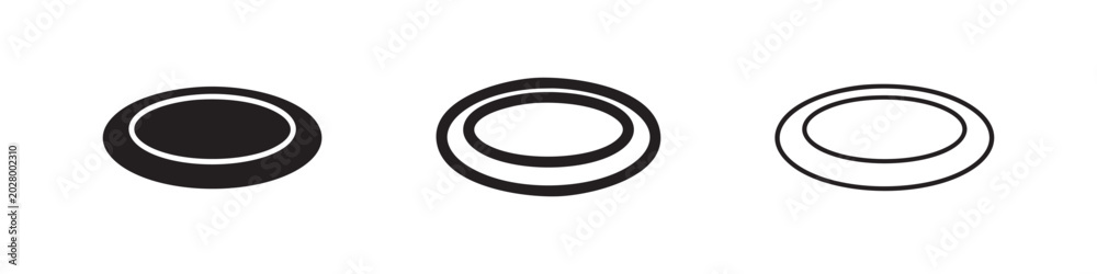 Fototapeta premium Three concentric circle icons, solid, outline, and hand-drawn styles.