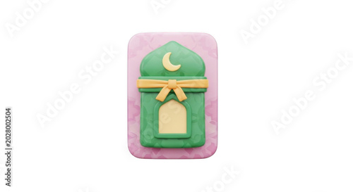 Cute 3d Mosque Icon With Crescent Moon For Islamic Greetings