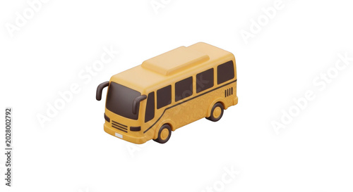 Cute Yellow School Bus 3d Isometric Render
