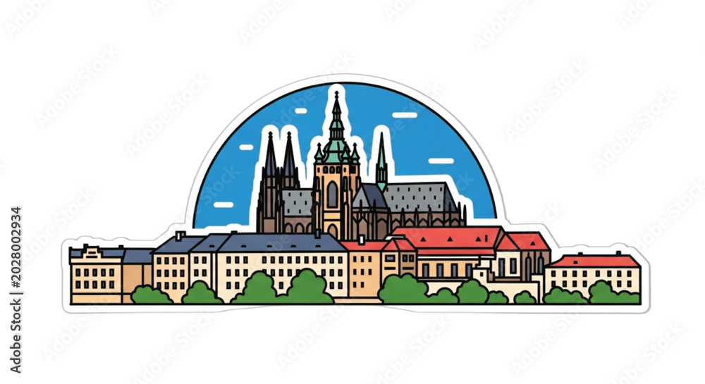 Obraz premium Cityscape with old cathedral buildings.