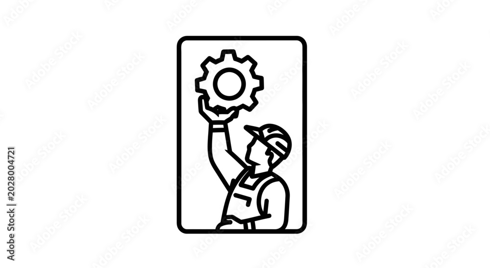 Fototapeta premium Worker holding a gear, symbolizing industry, engineering, and mechanical solutions.