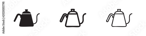 Картината върху платно Gooseneck Coffee Kettle Icon Set - Pour Over Brewing and Barista Tool Symbol