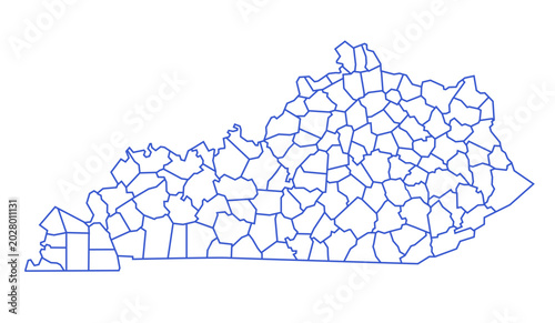 Quadro su tela Kentucky State Map with Counties on Transparent Background