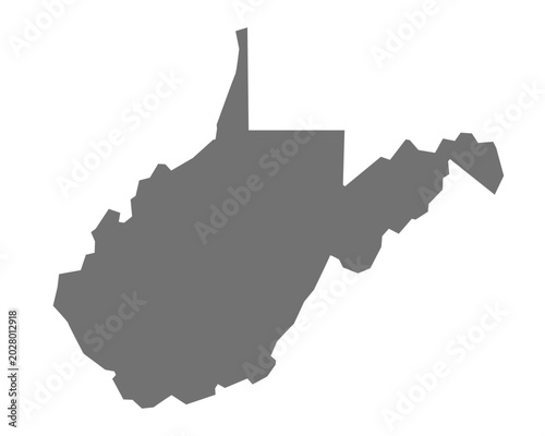 Fotografía West Virginia State Silhouette Gray Solid Vector Map Isolated