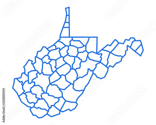Tableau sur toile West Virginia Map with Counties Blue Outline Vector Illustration