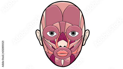 Tableau sur toile Human Facial Muscles Anatomy Illustration, Unlabeled Vector