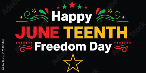 Fotografi Juneteenth freedom day graphic vibrant typography with floral and star embellish