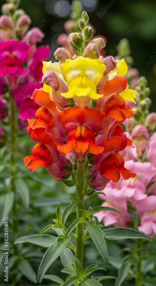 Obraz premium Colorful Snapdragons in Bloom - A Vibrant Floral Display.