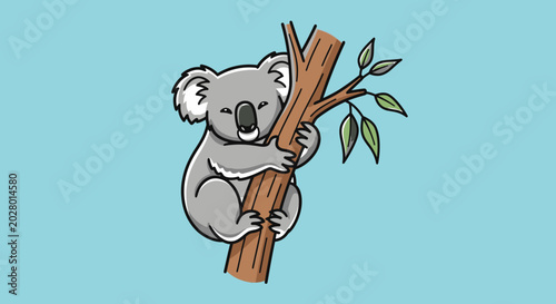 Photography Cute Koala Bear Cartoon Clinging to a Eucalyptus Tree