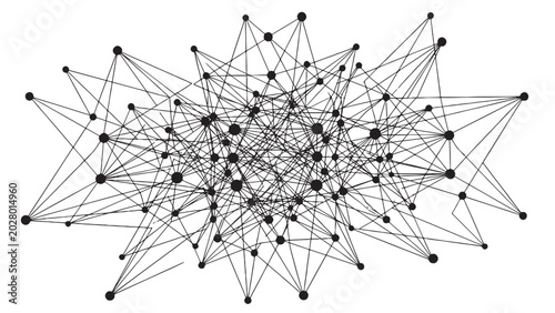 Dense data network node connection map showing complex digital communication infrastructure social graph and big data visualization
