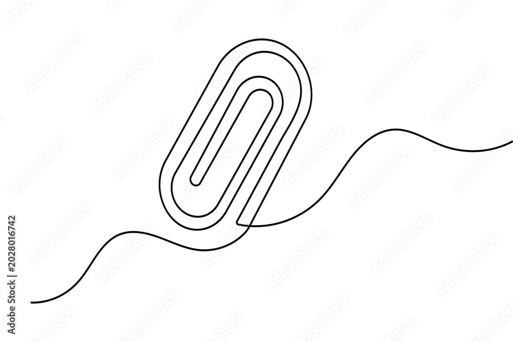 Obraz premium Minimalist single line art of a paperclip, clean outline vector for office and business design