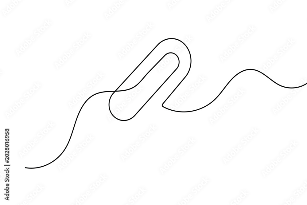 Obraz premium Minimalist single line art of a paperclip, clean outline vector for office and business design