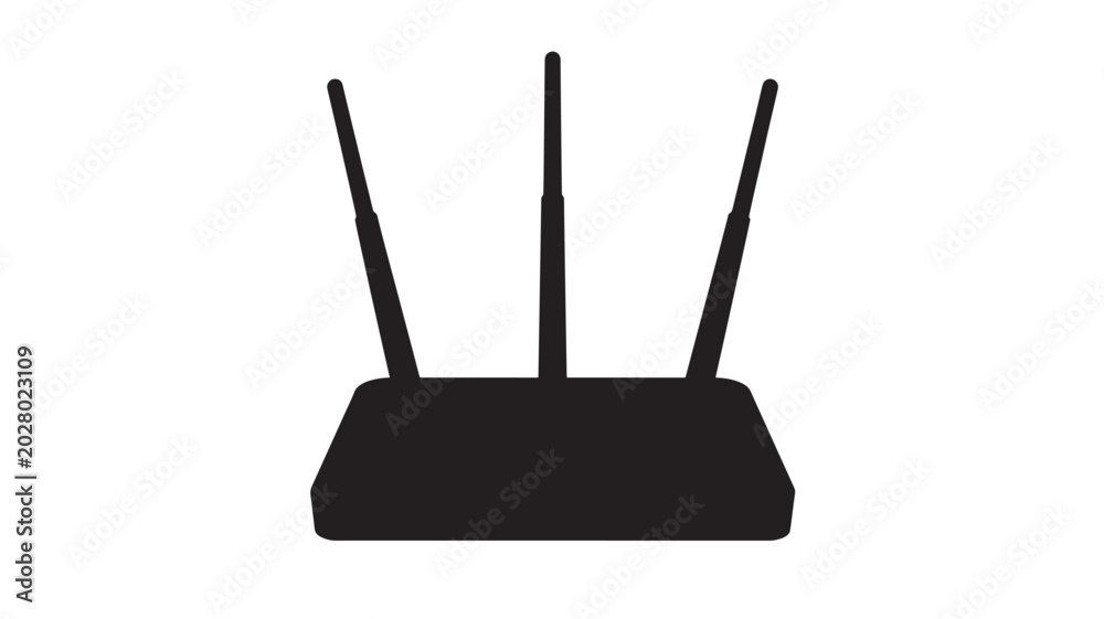 Fototapeta premium Pure Black Silhouette of Wireless WiFi Router with Three Antennas