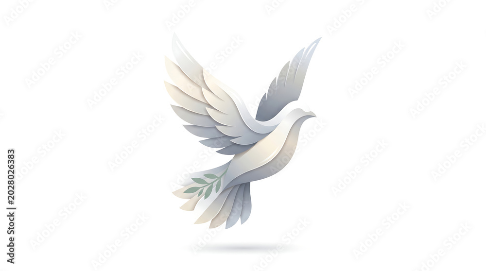 Fototapeta premium Modern Vector Logo of Geometric Dove in Ascending Flight with Peace Gradient Layers on White Background