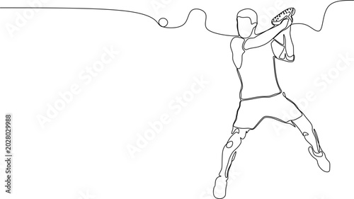 Konstfotografi One continuous line drawing of professional tennis player hitting the ball backh