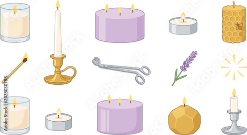 Cuadro en lienzo Candle and Aromatherapy Collection Vector Illustration Featuring Decorative Cand