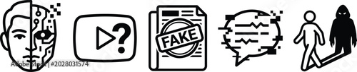 Fotografía Set of deepfake and digital manipulation line icons