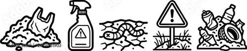 Foto Environmental pollution and waste icons set