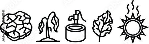 Quadro su tela Drought and climate change icons with sun and dry earth