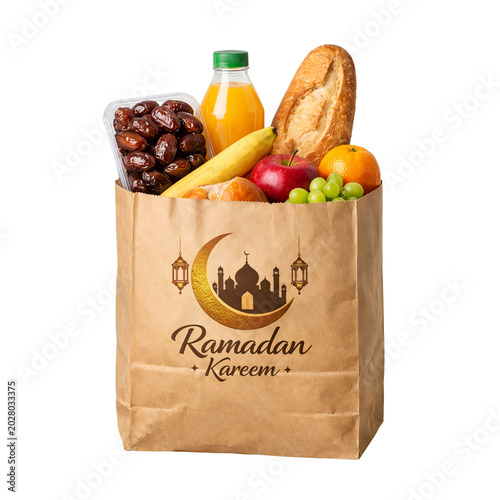 Fresh Ramadan Food Grocery Bag PNG Isolated on Transparent Background