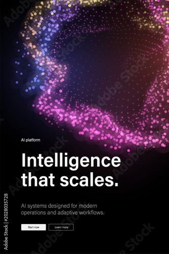 Futuristic artificial intelligence banner with glowing particle waves