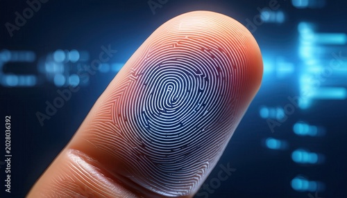 Unique fingerprint captured on a human finger with intricate designs and details visible in high resolution