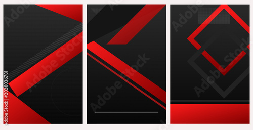 Abstract poster template vector set with black and red corporate geometric overlapping shapes for brochure