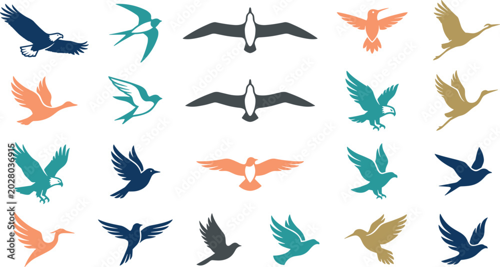 Obraz premium Flying Bird Silhouette Vector Icon Set for Nature and Logo Designs