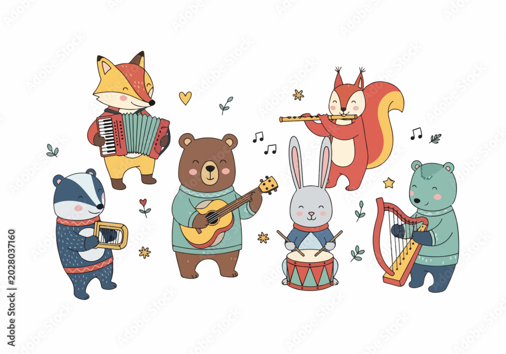 Fototapeta premium Happy Animal Orchestra Creating Memorable Forest Celebration Moments