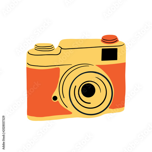A flat-style illustration of a yellow camera. Vintage camera. Perfect for children's projects, educational materials, or retro clip art.