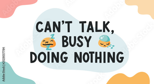 Schilderij op canvas Can't Talk, Busy Doing Nothing - Cute Sleepy Faces Illustration