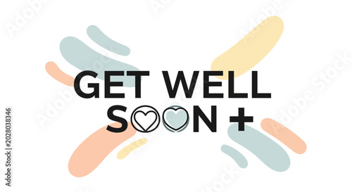 Schilderij op canvas Get Well Soon Greeting Card Design with Heart and Abstract Shapes