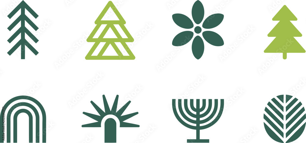Fototapeta premium Set of eight stylized in green and lime green symbol