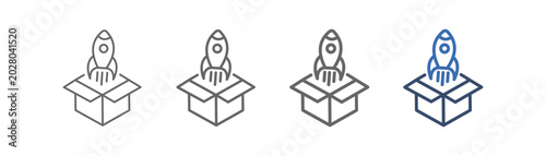 
outline icon set release with box and rocket design
