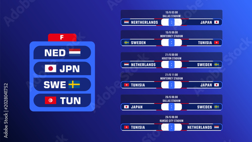 World Soccer Football Championship Group F Stage Fixtures Schedule Vector Illustration