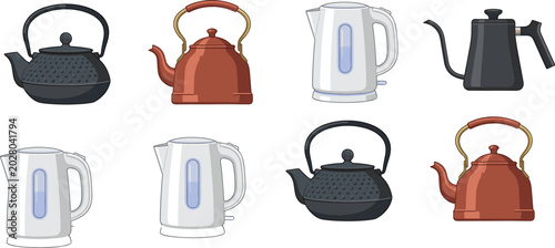 Photos Tea and Coffee Kettle Collection Vector Illustration Featuring Electric Kettles