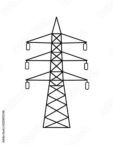 A black line drawing of a power transmission tower