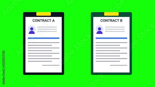 Contract signing animation on green screen, two business agreements getting approved with pen signature