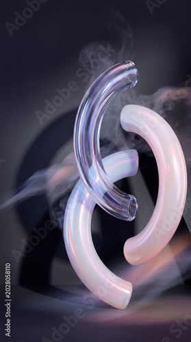 Abstract 3D Glass Tubes Floating in Smoky Atmospheric Background