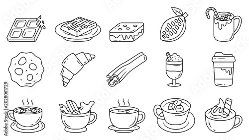 Chocolate and Hot Drinks Line Icon Elements Collection