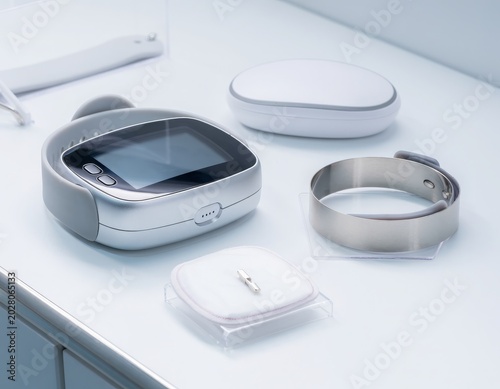 Wearable health monitor device array — continuous glucose monitor, ECG patch, bl