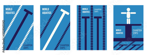 World Aquatics championships Poster cover set. Vector illustration of abstract Swimming Pool with Sport message of Aquatics competition. EPS 10