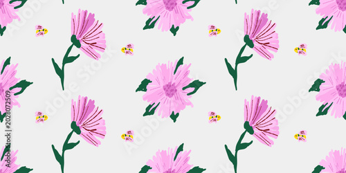 Colorful painted flowers seamless decorative background