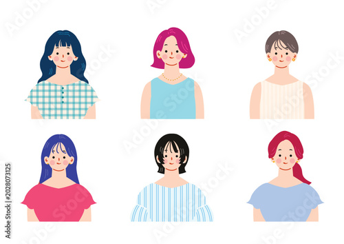Tableau sur toile シンプルな女性のイラストセット
