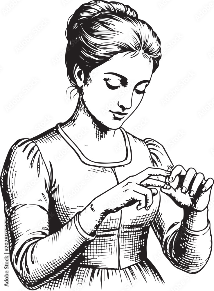 Fototapeta premium Vintage Embroidery Techniques Historical Stitching for Handmade Garments Lace vector illustration