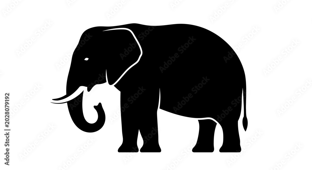 Fototapeta premium Black Elephant Silhouette Side View.
